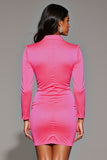 Fuchsia Tight Notched Lapel Long Sleeves Blazer Dress