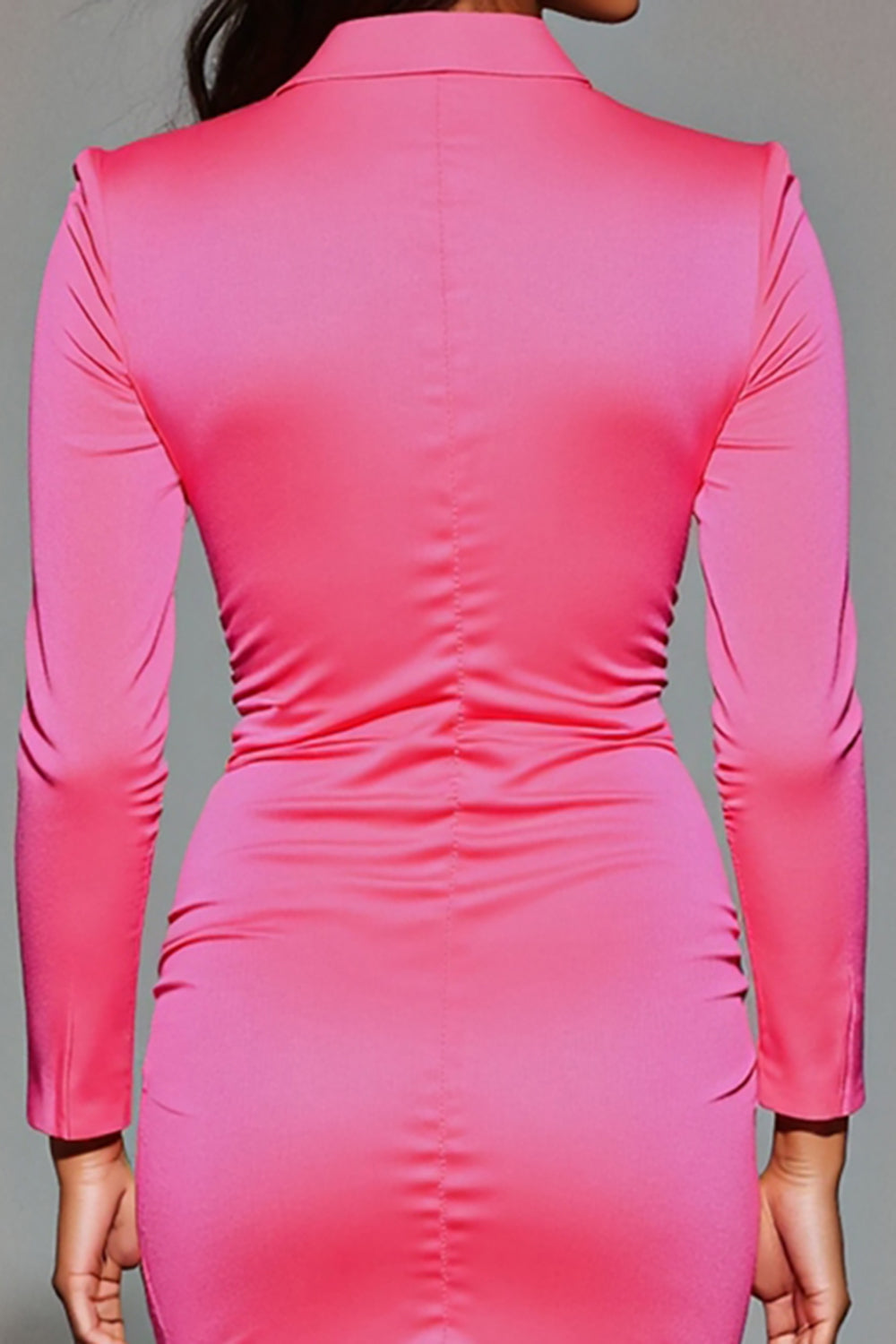 Fuchsia Tight Notched Lapel Long Sleeves Blazer Dress