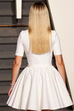 White Corset V-Neck A Line Short Sleeves Work Dress