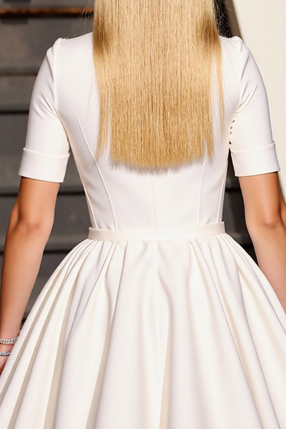 White Corset V-Neck A Line Short Sleeves Work Dress
