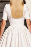 White Corset V-Neck A Line Short Sleeves Work Dress