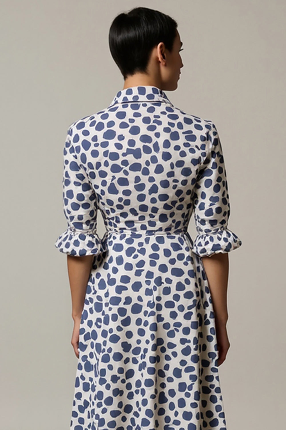 White and Blue A Line Leopard Printed Half Sleeves Maxi Work Dress