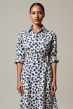 White and Blue A Line Leopard Printed Half Sleeves Maxi Work Dress