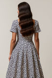 White and Blue Leopard Printed Square Neck Maxi Work Dress with Sleeves