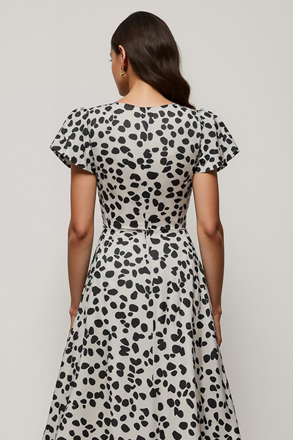 Black and White Leopard Printed Short Sleeves Maxi Work Dress