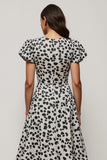 Black and White Leopard Printed Short Sleeves Maxi Work Dress