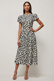 Black and White Leopard Printed Short Sleeves Maxi Work Dress
