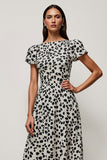 Black and White Leopard Printed Short Sleeves Maxi Work Dress