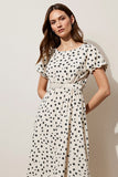 Black and White Polka Dots Short Sleeves A Line Maxi Work Dress