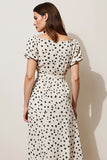 Black and White Polka Dots Short Sleeves A Line Maxi Work Dress