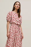 Red Leopard Printed A Line Maxi Work Dress with Sleeves