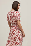 Red Leopard Printed A Line Maxi Work Dress with Sleeves
