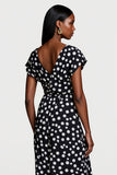 Black and White Polka Dots V-Neck Short Sleeves Maxi Work Dress
