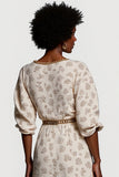Apricot Printed Half Sleeves V-Neck Maxi Work Dress with Belt