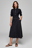Sparkly Black Collar Neck 2 Piece Blouses and Skirt with Pockets