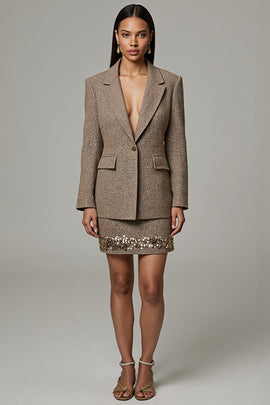 Brown Notched Lapel Tweed 2 Piece Short Business Suits