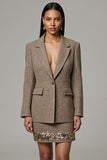 Brown Notched Lapel Tweed 2 Piece Short Business Suits