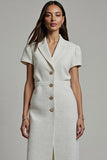 White Notched Lapel Bodycon Midi Blazer Dress with Sleeves