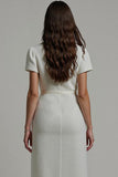 White Notched Lapel Bodycon Midi Blazer Dress with Sleeves