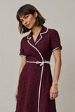 Burgundy Notched Lapel Midi Work Dess with Sleeves
