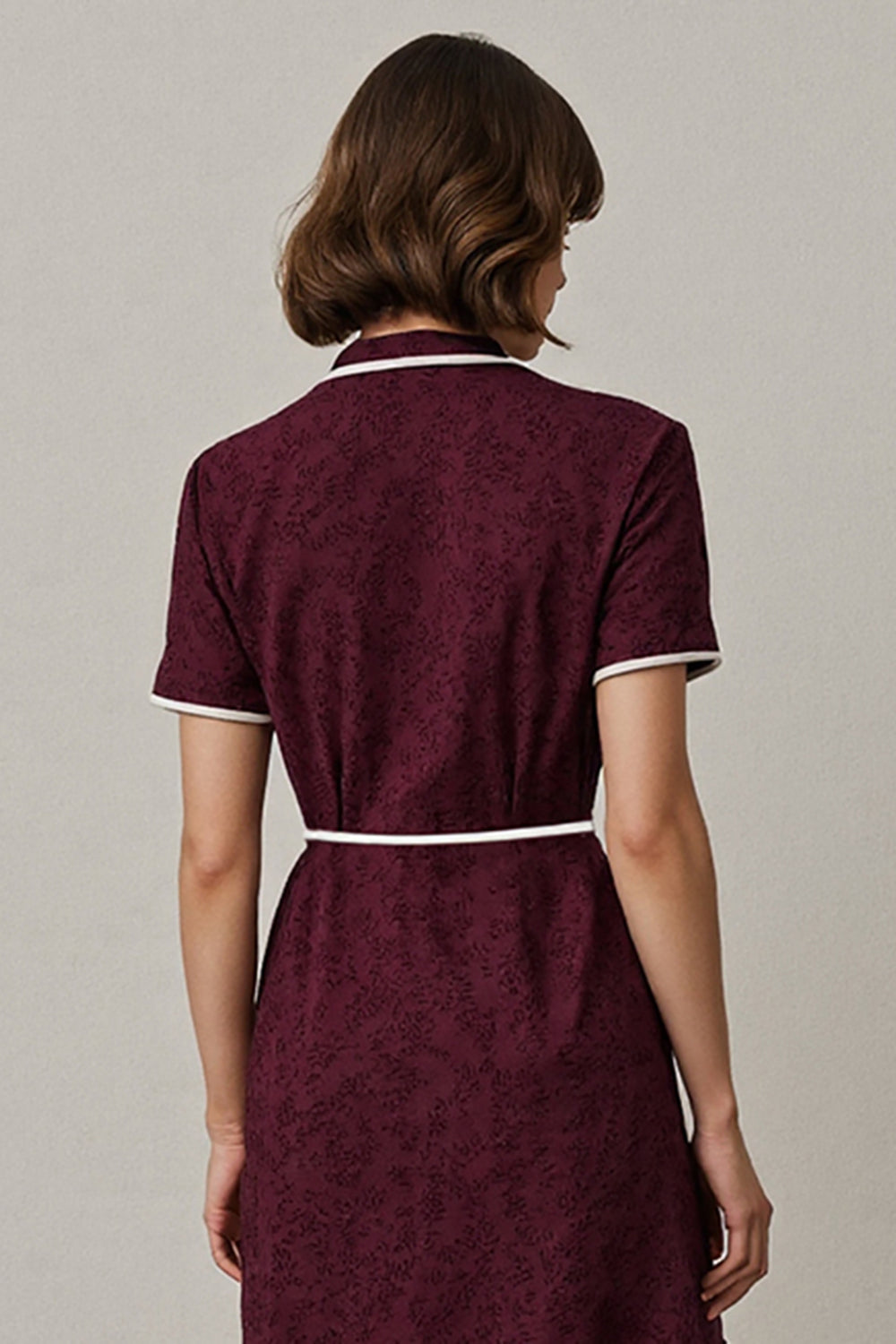 Burgundy Notched Lapel Midi Work Dess with Sleeves