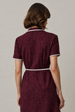 Burgundy Notched Lapel Midi Work Dess with Sleeves