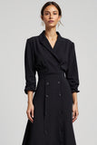 Navy Notched Lapel A Line Long Blazer Dress with Sleeves