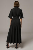 Black Notched Lapel Long Buttons Blazer Dress with Sleeves