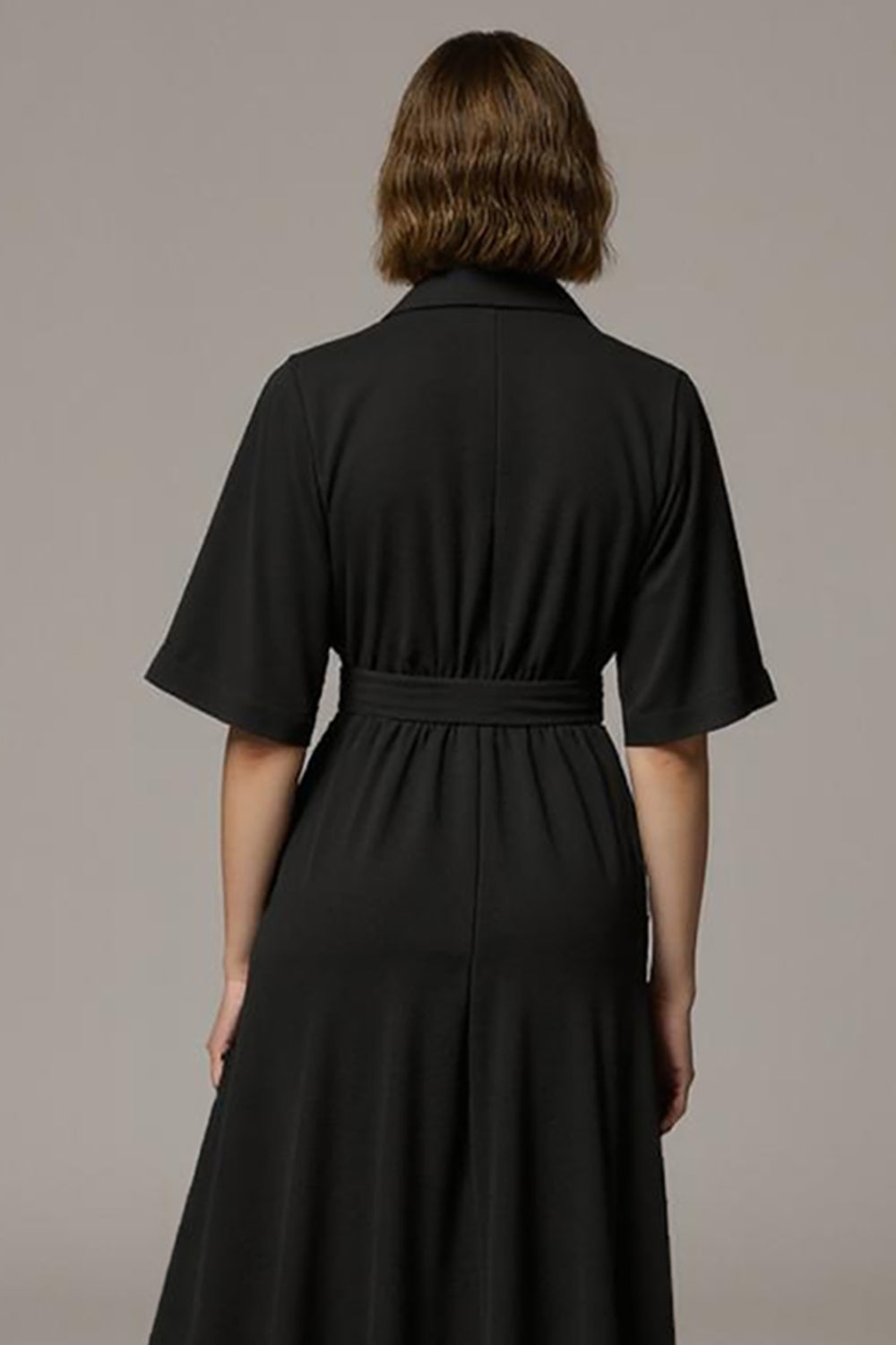 Black Notched Lapel Long Buttons Blazer Dress with Sleeves
