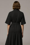 Black Notched Lapel Long Buttons Blazer Dress with Sleeves