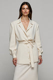 Ivory Notched Lapel 2 Piece Midi Business Suits with Sleeves
