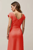 Orange V-Neck A-Line Long Work Dress with Sash