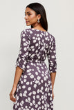 Dark Purple Bateau A Line Printed Midi Work Dress