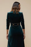 Peacock Blue Velvet Notched Lapel Midi Blazer Dress with Sleeves