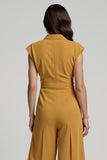Yellow Buttons Notched Lapel Ankle Length Work Jumpsuits