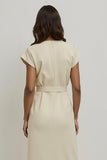 Apricot V-Neck Pencil Midi Work Dress with Sleeves