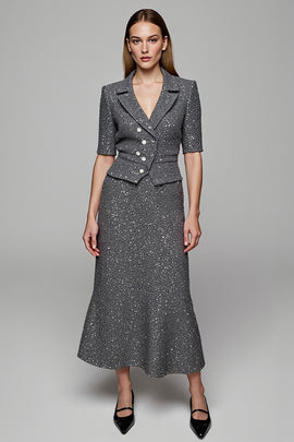 Sparkly Dark Grey 2 Piece Notched Lapel Business Suits