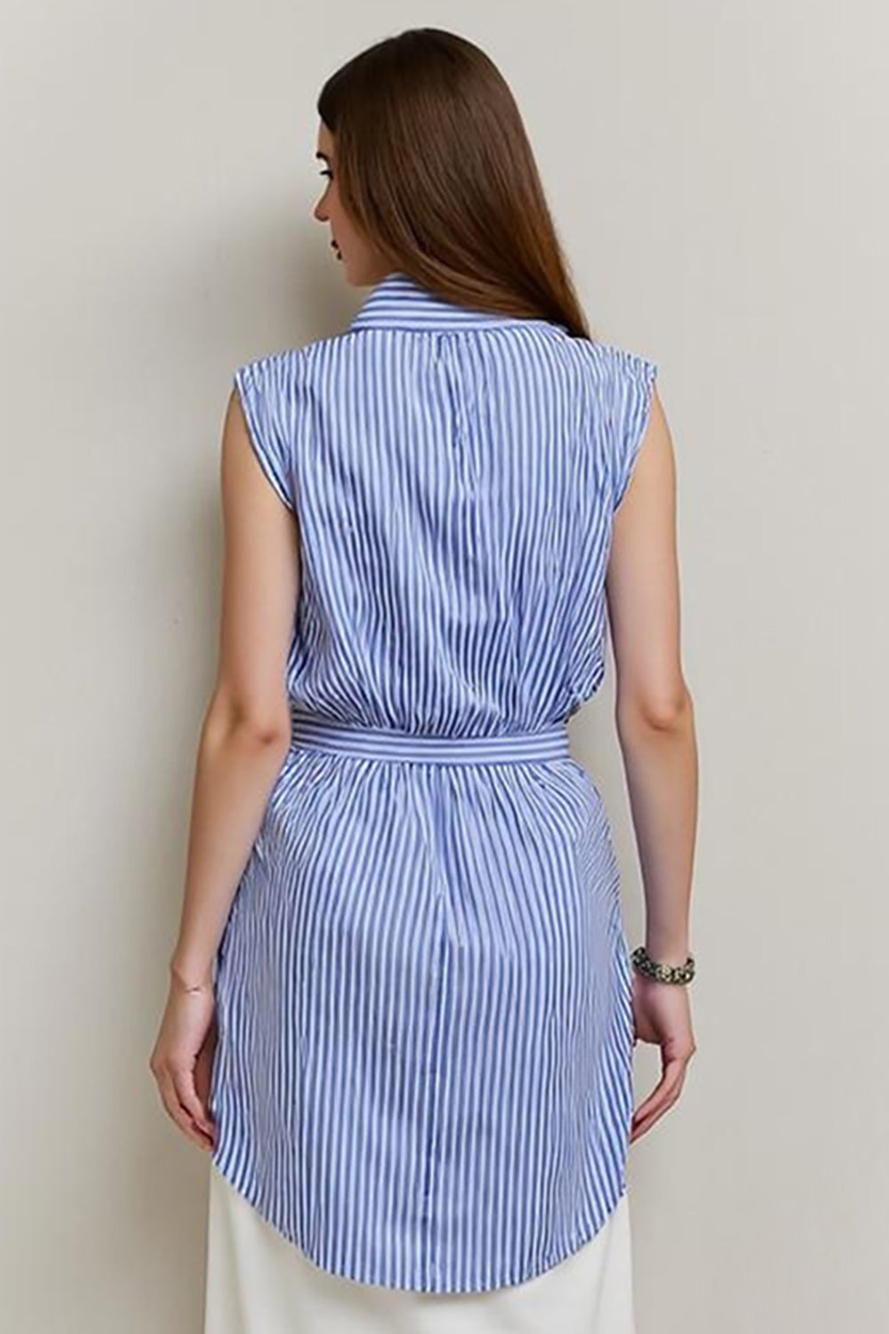 Blue Pencil Bows Midi 2 Piece Blouses and Skirt with Slit