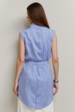Blue Pencil Bows Midi 2 Piece Blouses and Skirt with Slit