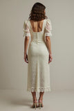 Apricot Square Neck Pencil Lace Maxi Work Dress with Sleeves