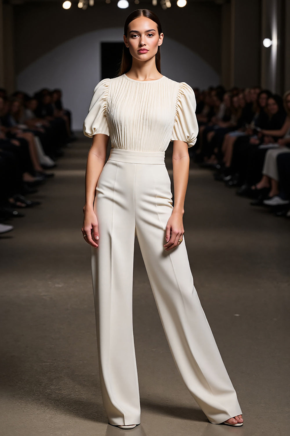 Ivory 2 Pieces Round Neck Blouses and Pantsuits with Sleeves