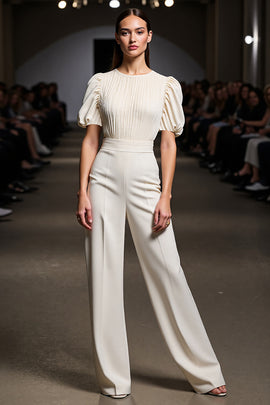 Ivory 2 Pieces Round Neck Blouses and Pantsuits with Sleeves