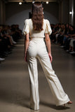 Ivory 2 Pieces Round Neck Blouses and Pantsuits with Sleeves