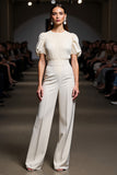 Ivory 2 Pieces Round Neck Blouses and Pantsuits with Sleeves