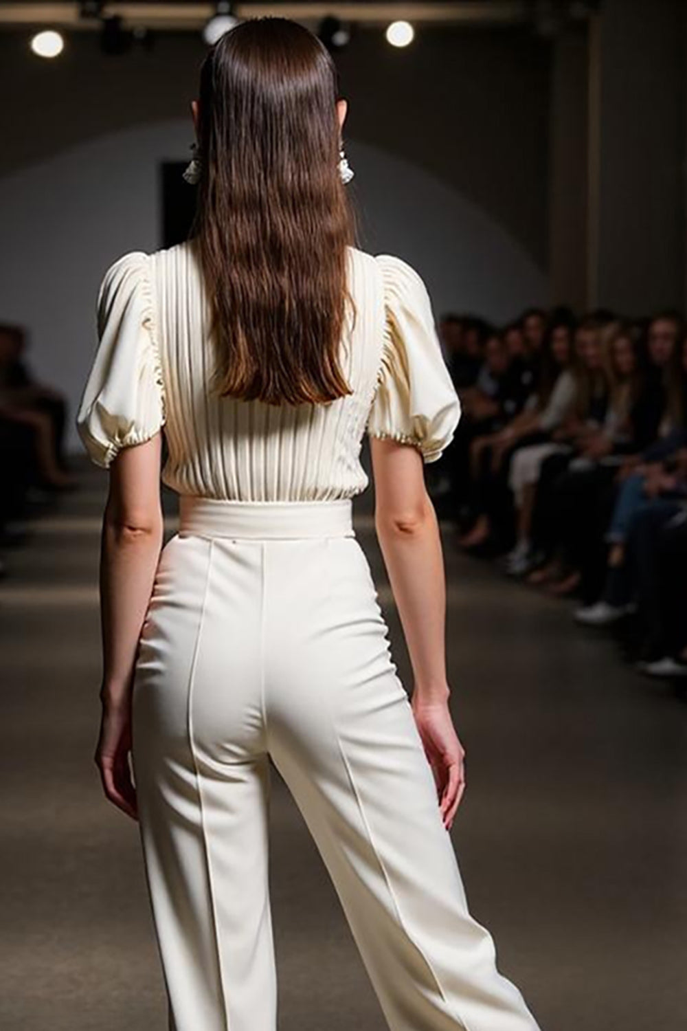 Ivory 2 Pieces Round Neck Blouses and Pantsuits with Sleeves