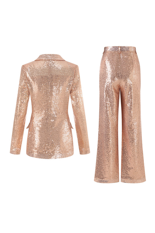 Sparkly Golden Notched Lapel 2 Piece Women Suits