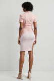 Pink Notched Lapel Pencil Floral Short Blazer Dress with Slit