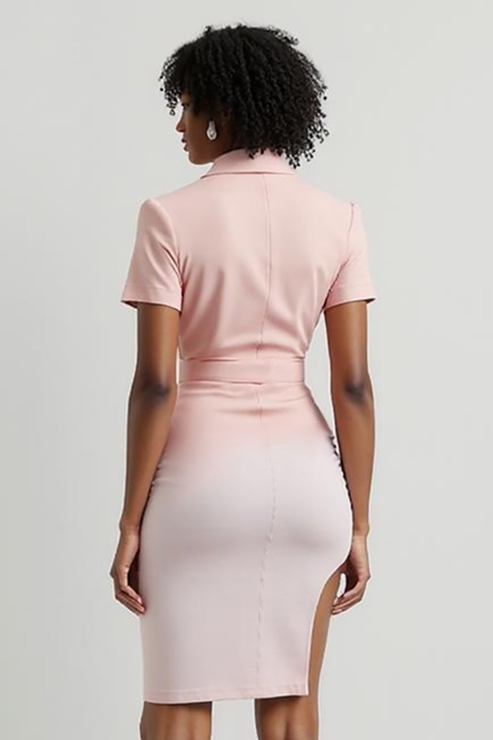 Pink Notched Lapel Pencil Floral Short Blazer Dress with Slit