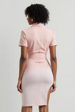 Pink Notched Lapel Pencil Floral Short Blazer Dress with Slit