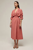 Coral A Line Notched Lapel Midi Blazer Dress with Sleeves